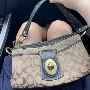 Coach Brown and Black Shoulder Bag with Signature Style